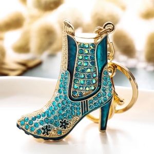 Blue Crystal High Heel Boot Keychain Charm